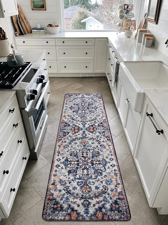 Lahome Runner Rugs for Hallway 2'8"x8', Kitchen Runner Rugs Non Skid Washable, Bohemian Non Shedding Low Pile Printed Indoor Throw Carpet Runners for Entryway Bathroom Laundry, Blue Purple/Multi