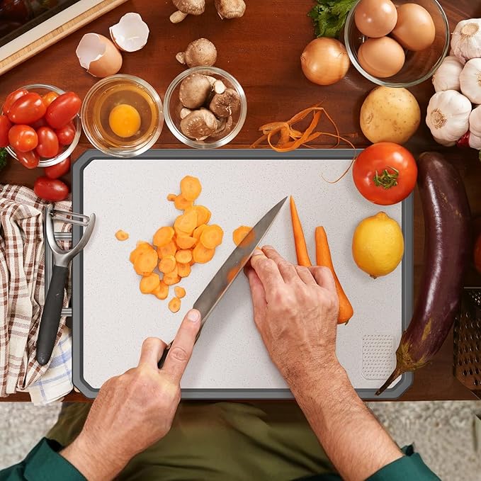 Stainless Steel Cutting Board, Scratch-resistant Cutting Board for Kitchen, 16 * 11 inch Double Sided Chopping Board, 304 Stainless Steel and Food-Grade Wheat Straw PP, Dishwasher Safe