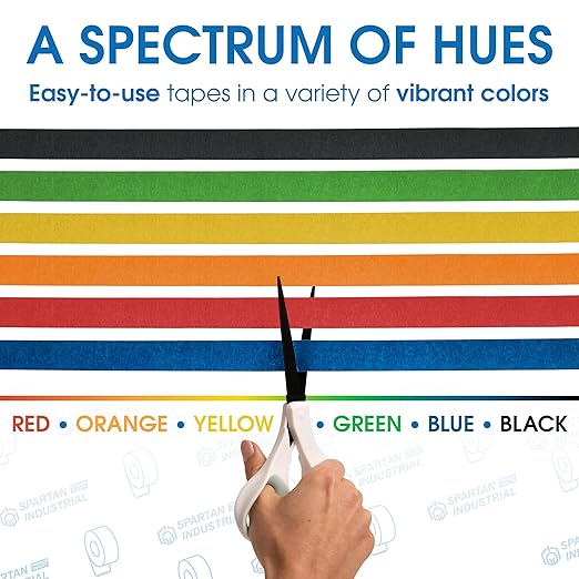 Spartan Industrial - 1" X 60 yd Orange Masking Tape - 12 Colored Tape Rolls for Bundling, Labeling, and More - No Residue, 5.5 Mil