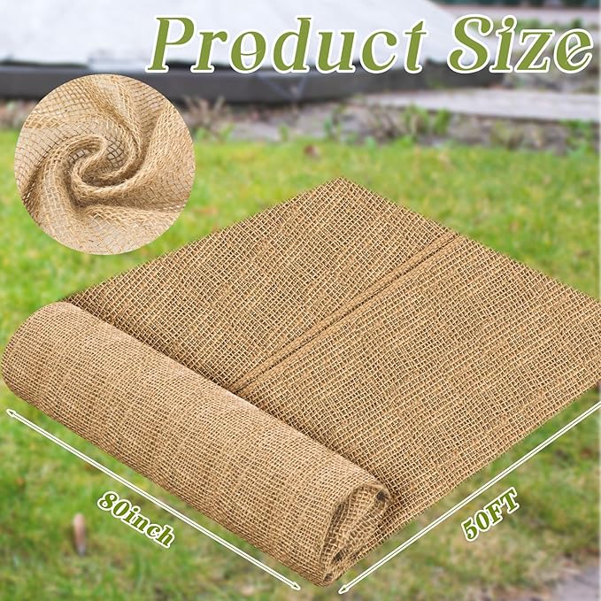 Buryeah 80 Inch x 50 ft Burlap Fabrics Roll Natural Jute Burlap Tree Wraps Protector Winter Frost Plant Blankets Cloth Weed Barrier Fabric Garden Plants for Winter Outdoor Trees Shrubs Party