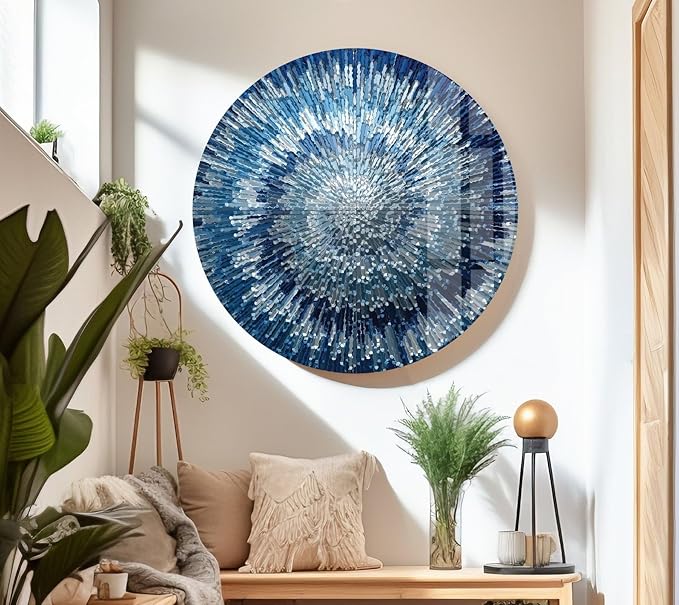 My Photostation.com 35.5Wx30H'' Abstract Blue Textured Glass Wall ArtTempered Glass Printing Wall Decor Large Wall Art Wall Hangings