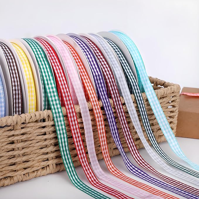 Classic Gingham Checkered Ribbon, Assorted Colors Premium Polyster Plaid Checkered Craft Ribbon for Gift Wrapping, DIY Projects, Hair Bows,Scrapbooking & Party Decor (Red, 3/8x50Yd)