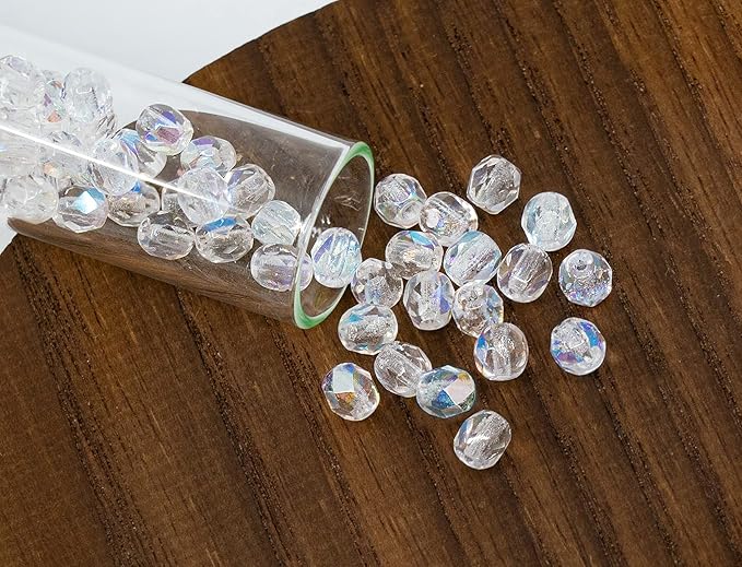 100 pcs of Faceted Fire Polished Pressed Czech Glass Beads 4mm (0.16in), Crystal AB 00030-28701 BCV