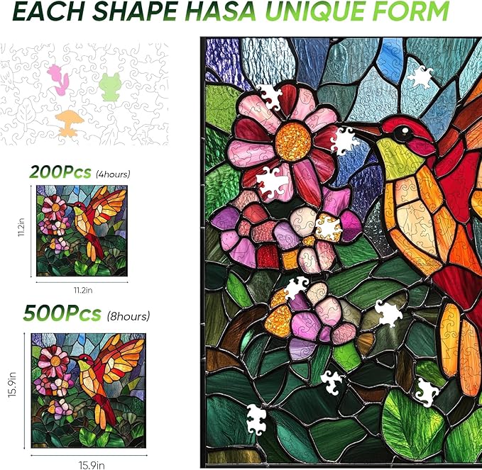 Wooden Jigsaw Puzzles -Bird Wooden Puzzles for Adults, 500 Pcs King Size 15.9'' x 15.9'', Luxurious Shaped Wood Puzzle, Beautiful Package, Best Gift for Adults and Kids, Family Game