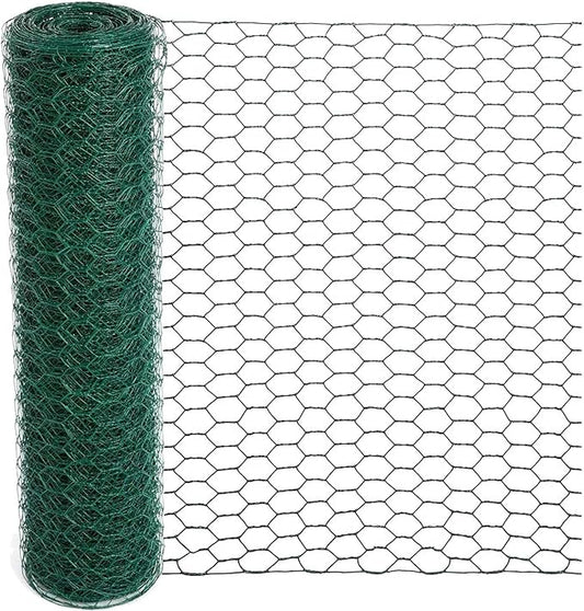Chicken Wire 15.7 x 315 Inches Chicken Wire Fencing Mesh Green PVC Coated Floral Chicken Wire for Crafts Poultry Garden, Hexagonal Galvanized Chicken Coop Rabbit Wire Fencing Netting