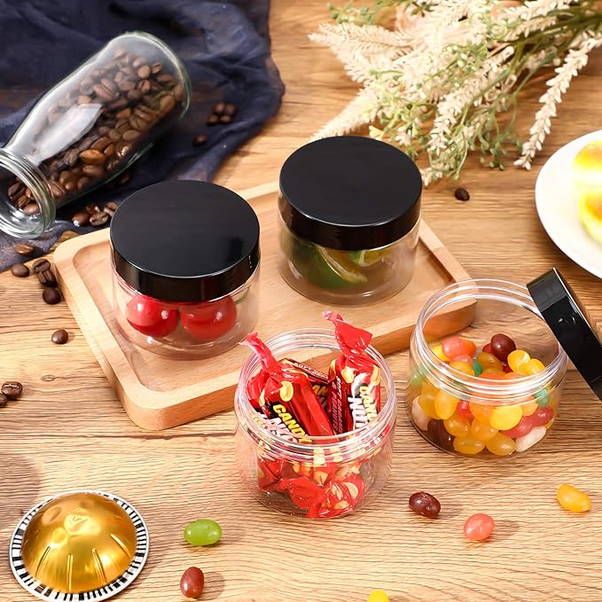 SATINIOR 36 Pieces 1 oz Plastic Jars with Lids Wide Mouth Airtight Reusable Container Acrylic Cosmetic Small Jars for Lotions Ointments Travel Toiletries Creams Make up Storage(Black)