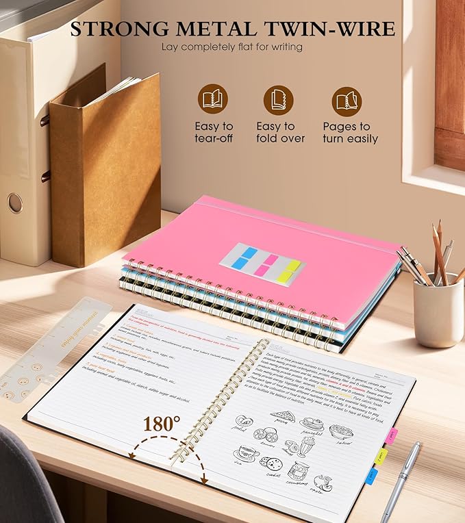 Spiral Notebook Journal 8.5” x 11”, Lined Notebooks for Women Men, A4 Large College Ruled Journal, 100 GSM Paper, Plastic Hardcover Spiral Bound Journals for Work School Business, Blue