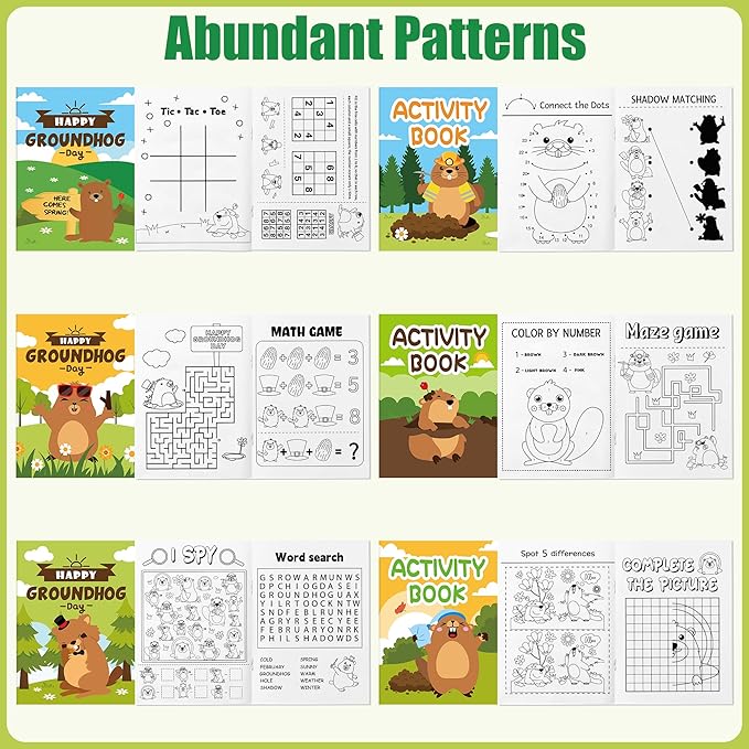 JAPBOR Groundhog Activity Coloring Book - 24PCS Mini Happy Groundhog Day Activities Color Books Bulk for Party Favor, Animals Themed Small Colouring Pages for Birthday Gift Class Painting Game