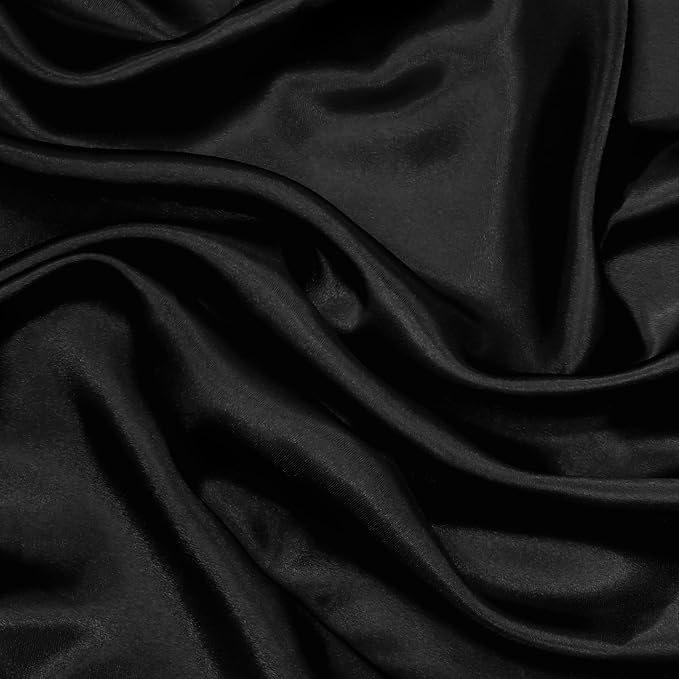 RUDONG M Black Satin Fabric by The Yard, 5 Yard x 60 Inch Wide Silky Charmeuse Satin Fabric, Soft Satin Fabric for Wedding Decorations, Bridal Dress, Sewing, Accessories, DIY Crafts