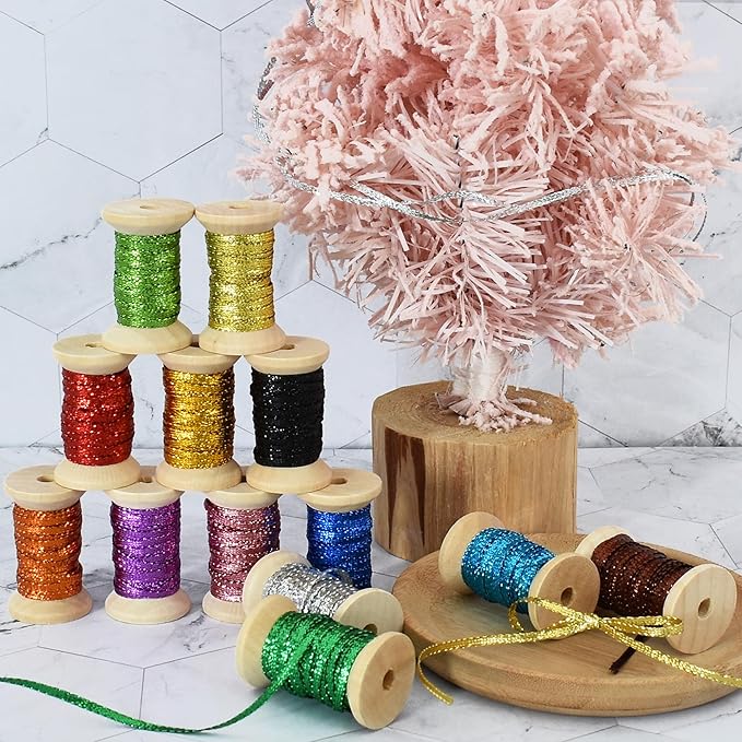 Christmas Set Thin Ribbon 1/8 inch Metallic Braided Double Faced Ribbons Curling Ribbons for Balloon String Crafts Gift Wrapping Party Wedding Christmas Ornaments Decoration 7 Yard x 3 Rolls