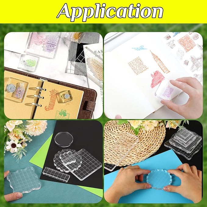 3 Pieces Acrylic Stamp Blocks Set, Sector Clear Stamping Blocks Tools Set With Grid Lines for Scrapbooking Crafts Making