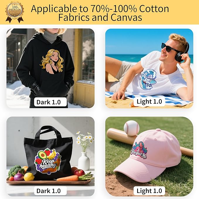 TransOurDream Heat Transfer Paper for Dark and Light Fabric (5+5 Sheets, 8.5x11, Mix Pack) Printable HTV Heat Transfer Vinyl for T Shirts Iron on Transfers for Inkjet Printer (D1L1)