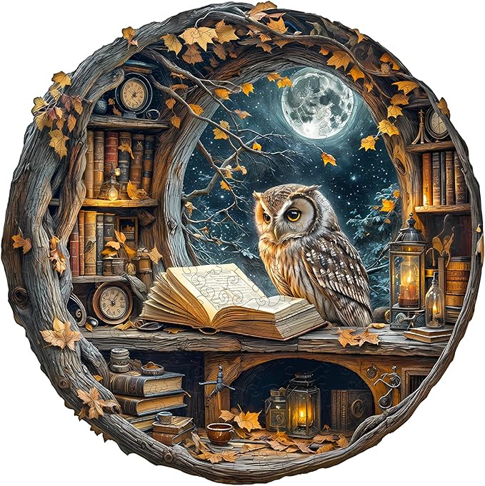 WOODBESTS Wooden Puzzles for Adults - Moonlit Owl Wooden Jigsaw Puzzle, Unique Animal Wood Puzzles Adult, Xmas Puzzle Gifts for Puzzles Lovers(200 Pcs, M, 11.4"x11.4")