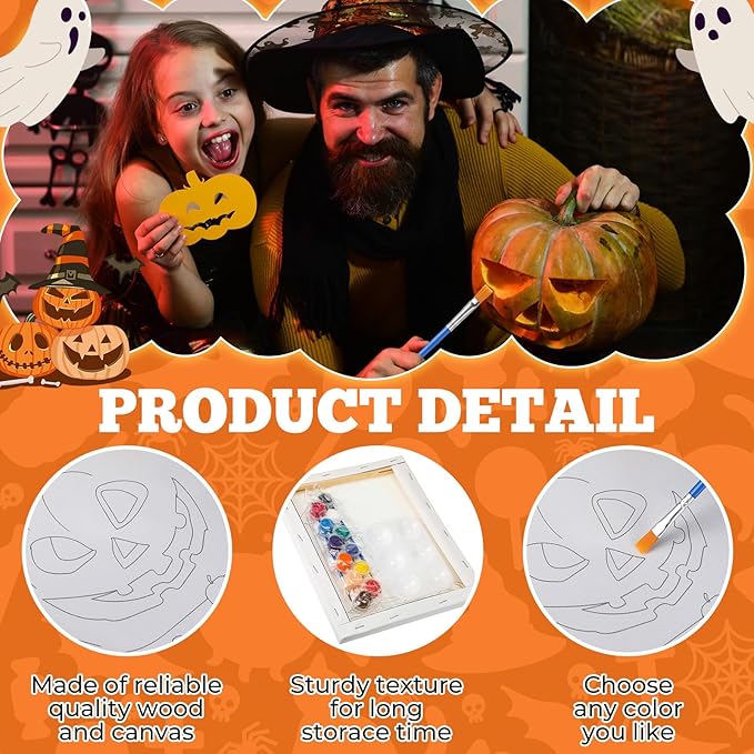 Zhanmai 12 Pack Pre Drawn Canvas for Painting Sip and Paint Kit 8" x 10" Paint Party Set Canvas Painting Pre Printed Canvases for Party Favor DIY Virtual Adult's Date Night(Halloween Pumpkin)