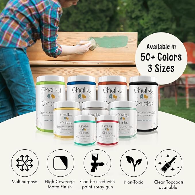 Chalky Chicks All-in-One Chalk Paint for Furniture or Cabinet - 32 Fl Oz - Matte Finish Salt Flats (Off White) for Metal, Wood Furniture Paint - No Sanding All-in-One for Home Decor & Crafts, USA Made
