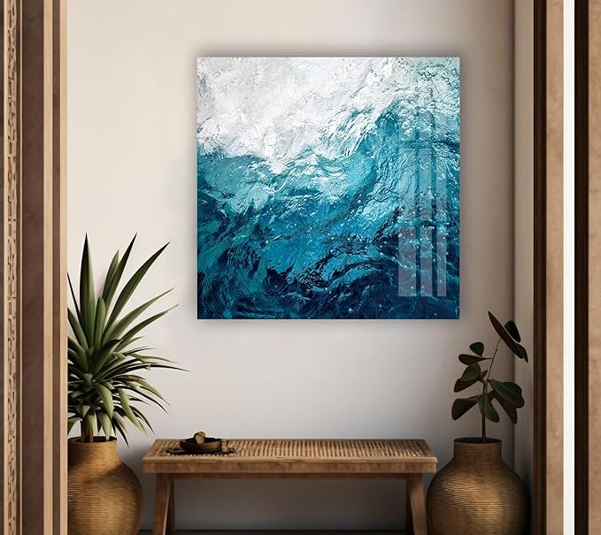 My Photostation.com 35.5Wx30H'' Blue Waves Abstract Glass Wall ArtTempered Glass Printing Wall Decor Large Wall Art Wall Hangings