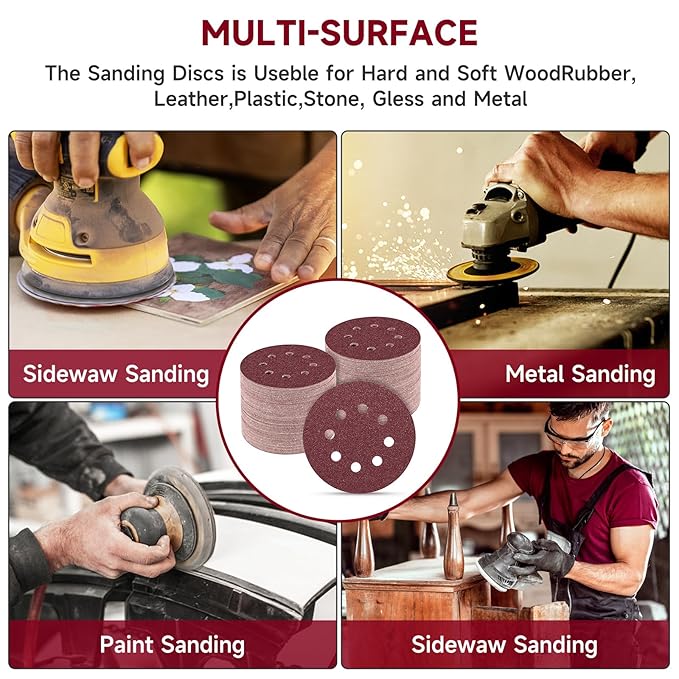 100 PCS 5 Inch Sanding Discs 180 Grit, Round Hook and Loop Sandpaper for Random Orbital Sander