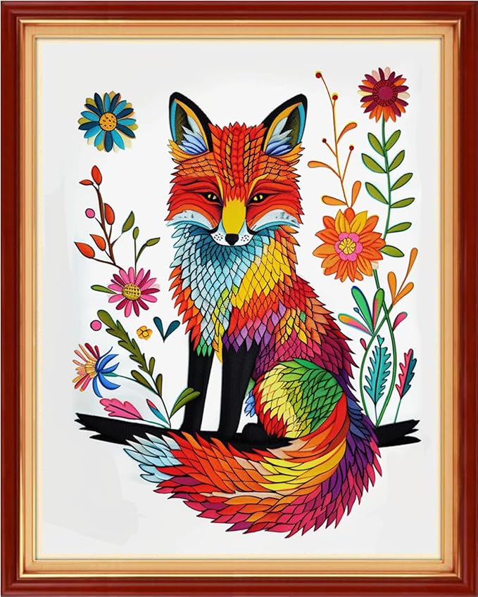 Redxing Stamped Cross Stitch Kits - Beach Night Landscape - Fox Flower - 16x20 inches - For All Ages - Unisex - Modern Animal Theme - Pre-printed Fabric, High-definition Drawing, Sufficient Thread