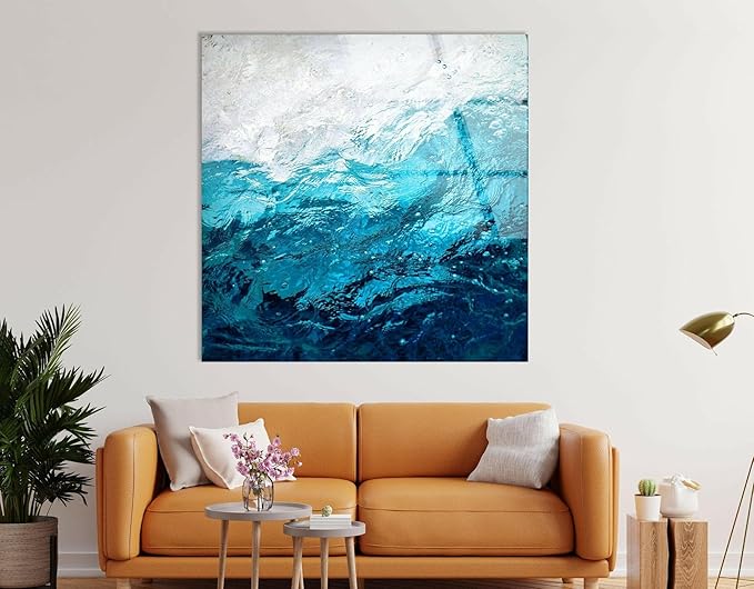 My Photostation.com 43Wx27H'' Blue Waves Abstract Glass Wall ArtTempered Glass Printing Wall Decor Large Wall Art Wall Hangings