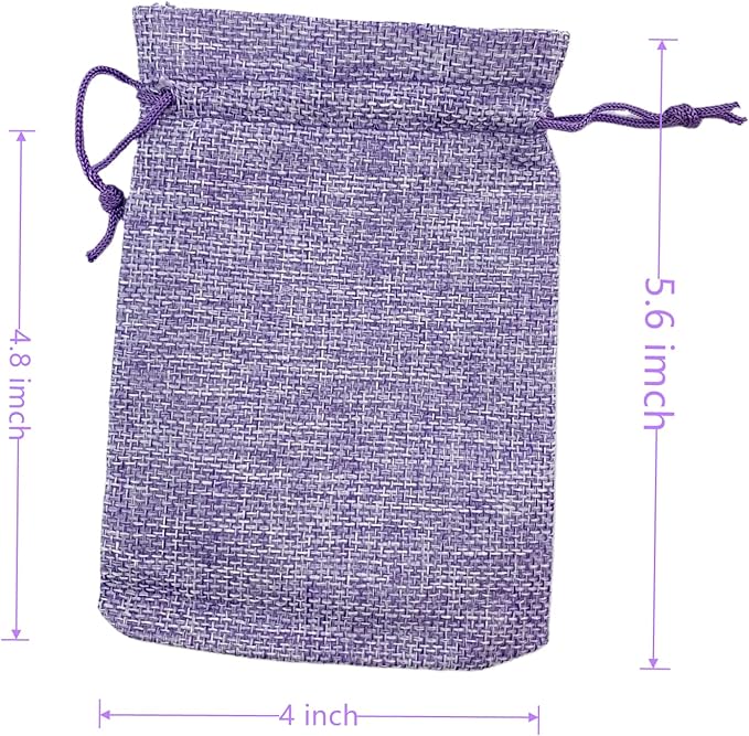 Palmhomee Pack of 25 Burlap Gift Bags with Drawstring Linen Jewelry Pouches Wedding Hessian Jute Bags for Birthday Jewelry and Treat Pouches Party Wedding Favors Gift Art and DIY Craft   (4x5.6 Inch, Lavender)