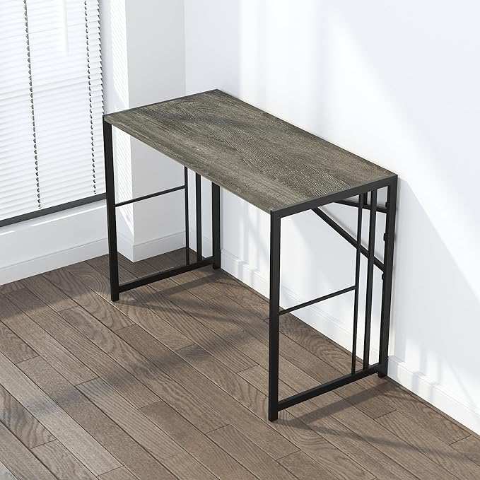 40 inch Folding Desk, Writing Gaming Computer Camping Desk, No Assembly Required Home Office Table, Black Oak