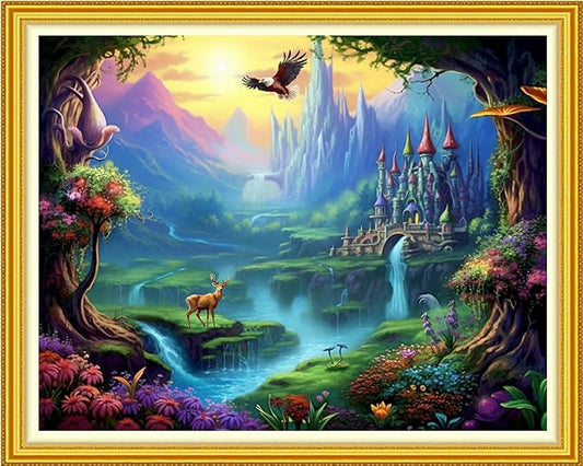 Funchey Stamped Cross Stitch Kits, DIY Cross Stitch Pattern for Adults Beginners Needlepoint Kits Embroidery Kit Arts and Crafts 11CT-A Fairyland on Earth 16x20 inch
