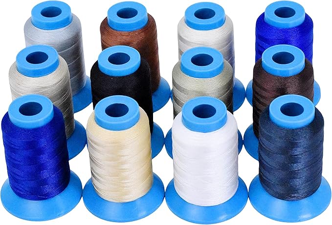 Mandala Crafts Bonded Nylon Thread 12 Neutral Colors Heavy Duty Sewing Threads - 780 YDs Size 277 840D T270 Tex 270 Thread for Leather Jeans Weaving Outdoor Marine Upholstery Threads