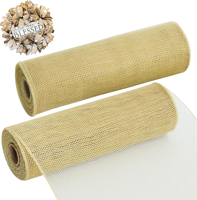 TONIFUL 2 Rolls 10 Inch Burlap Natural Decorative Mesh Ribbon Rolls, Perfect for Wreaths, Swags, Christmas Trees, Home Decoration, and Creative Crafts