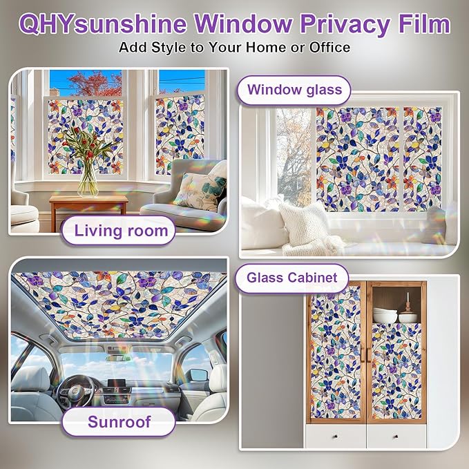 Window Privacy Film Stain Glass Window Film Rainbow Window Film Window clings Non-Adhesive Reusable Decorative for Room (Purple Rainbow, 45.2 X 78.7 in)