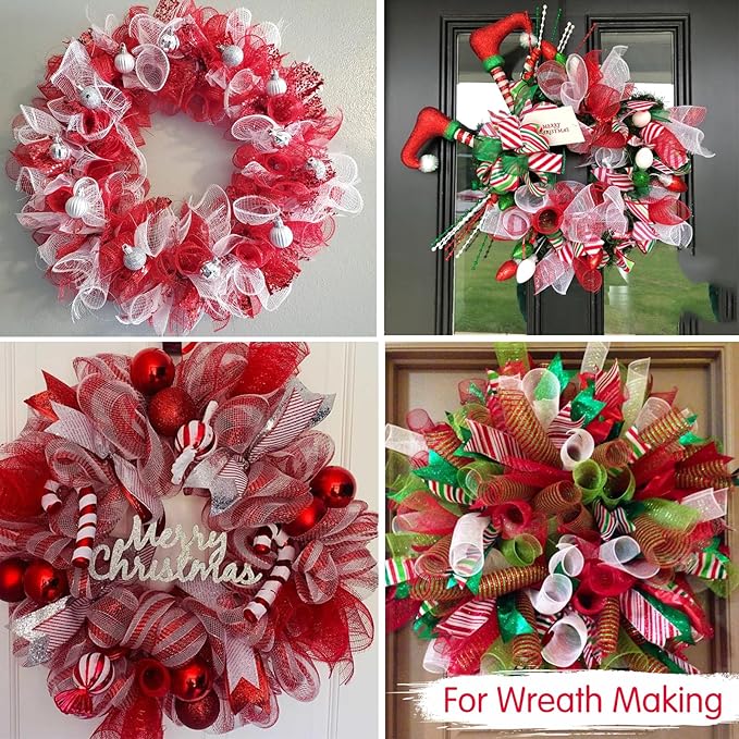 TONIFUL 2 Rolls 10 Inch Red Decorative Mesh Ribbbon Rolls, Fabric Mesh for Mesh Wreath Supplies, Front Door Wreath Crafts Tree Decor Christmas NewYears Halloween Decoration (10 yds/roll)