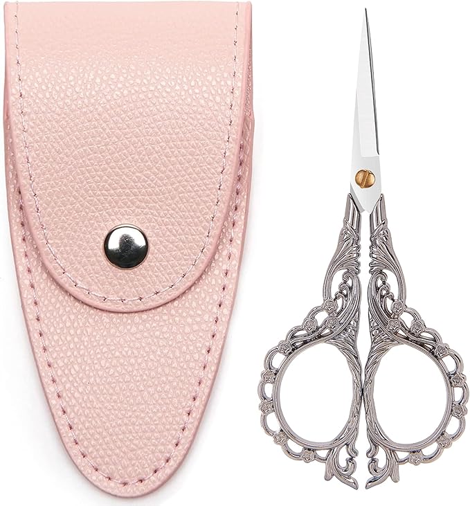 Small Scissors Vintage European Style Scissors Stainless Steel for Cross Stitch Cutting Embroidery Sewing Handcraft Craft Art Work DIY Tool, Silver