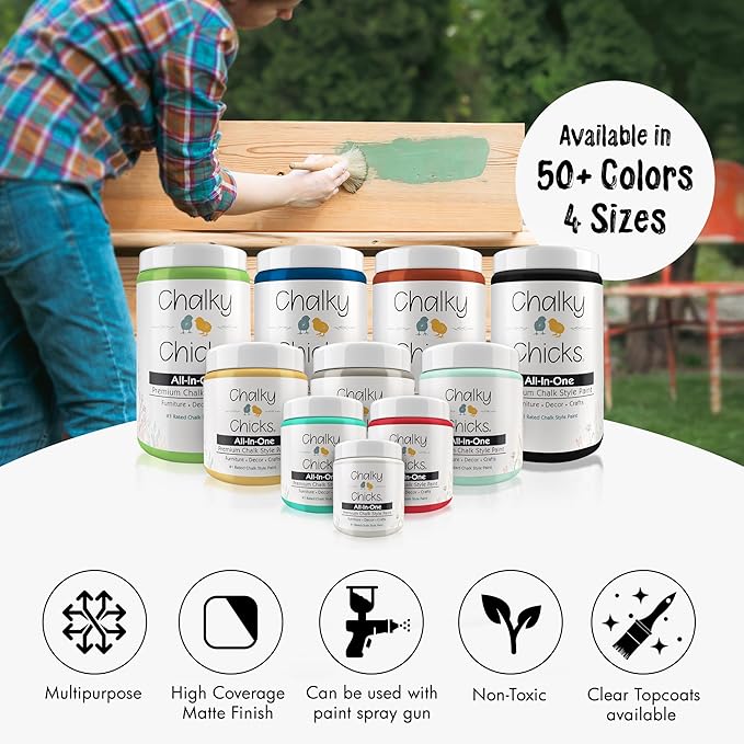 Chalky Chicks All-in-One Chalk Paint for Furniture or Cabinet -4Fl Oz- Matte Finish Powdered Snow (Pure White) for Metal, Wood Furniture Paint - No Sanding All-in-One for Home Decor & Crafts, USA Made