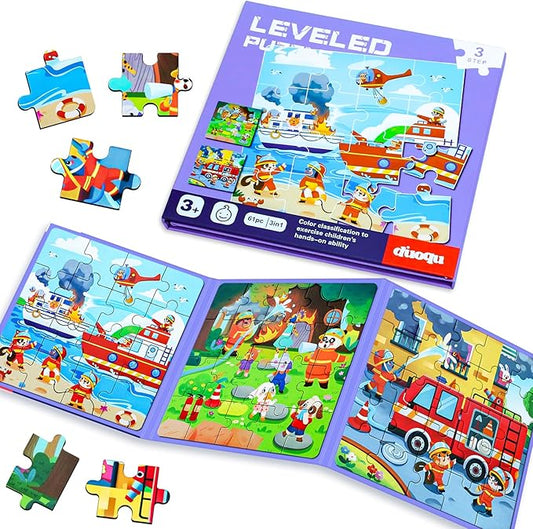 Fire Brigade Magnetic Puzzles for Toddlers, 3 in 1 Jigsaw Puzzle Book, Travel Puzzles for Preschool Learning Ages 3-8