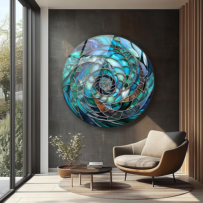 My Photostation.com 31.5''(80cm) Diameter Ocean Vortex Spiral Round Glass Wall Art Tempered Glass Printing Wall Decor Large Wall Art Wall Hangings