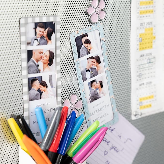 Magnetic Frames For 2x6 Photo Booth Strips – Set of 5 – White, Black, or Floral Design Photo Picture Holders – Magnetic Paper Cutout for Photobooth Photos – Simple Slim Frames for Fridge, Locker, or Party Keepsakes (5, CHECK/FLORAL PATTERNS MIX)