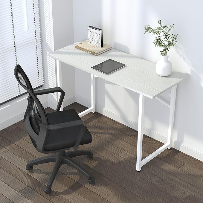 Folding Desk 47 inch No Assembly Required Home Office Table, Writing Gaming Computer Camping Desk, White