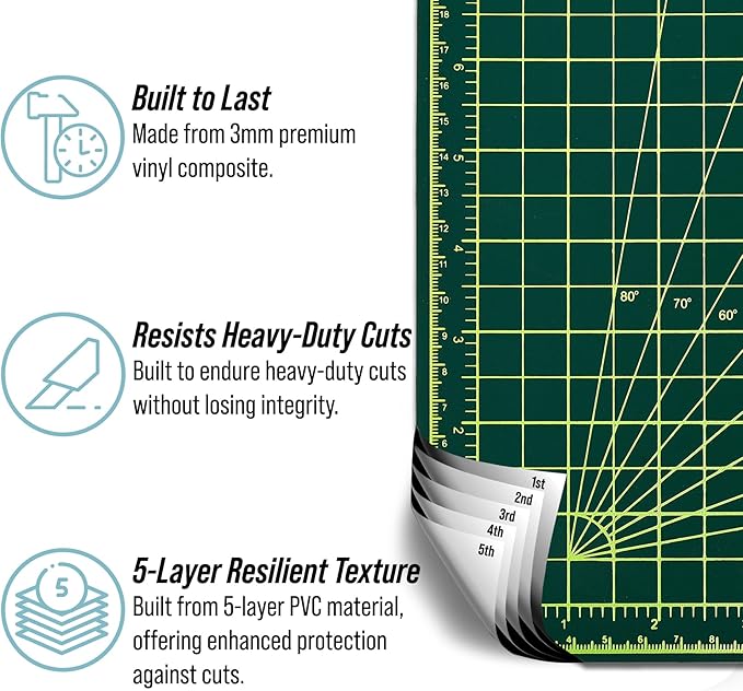 Self Healing Cutting Mat Reversible Green/Black Size: 12" x 18"