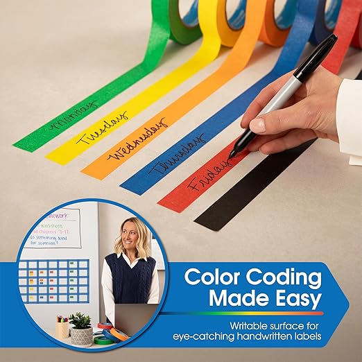 Spartan Industrial - 1" X 60 yd Red Masking Tape - 12 Colored Tape Rolls for Bundling, Labeling, and More - No Residue, 5.5 Mil