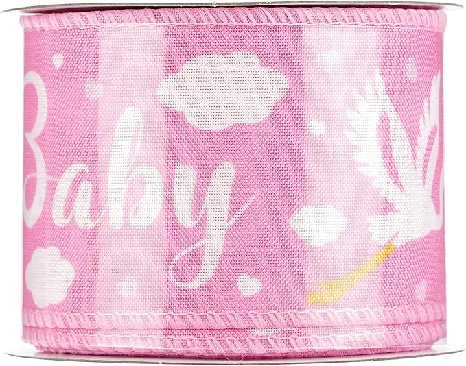 MEEDEE Pink Baby Ribbon for Baby Shower - 2.5 Inch Burlap Wired Ribbon for Diaper Cake, Welcome Home Baby Girl Shower Favors Gift Box Table Decor (10 Yards)