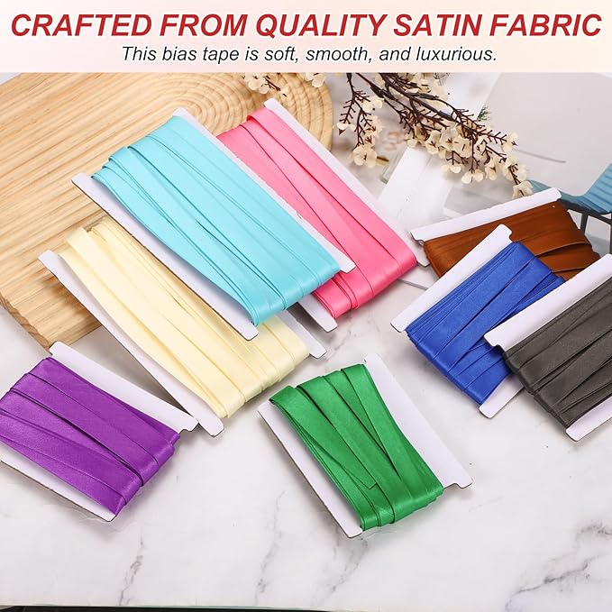 MECCANIXITY Double Fold Bias Tape for Sewing 5/8 Inch x 12 Yards Satin Pre-fold Continuous Binding Tape for Seaming Quilting Hemming Binding DIY Crafts, Red
