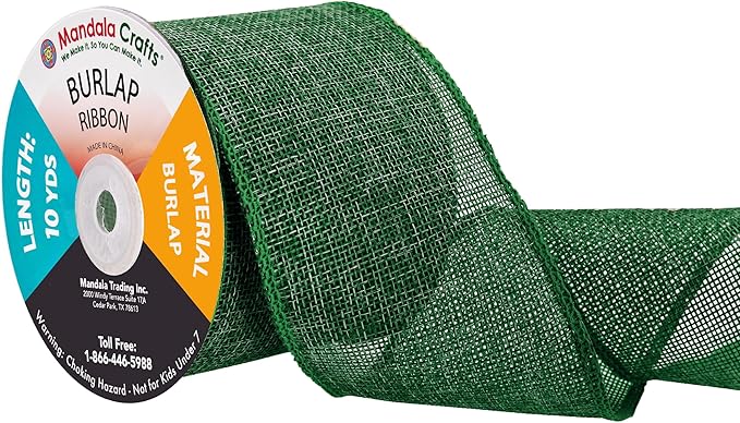 Mandala Crafts Green Burlap Ribbon 3 Inches Wide Jute Ribbons for Crafts - 20 Yds Roll Rustic Burlap Wrap Trim Ribbons for Wreaths Bows Wedding Party Decoration