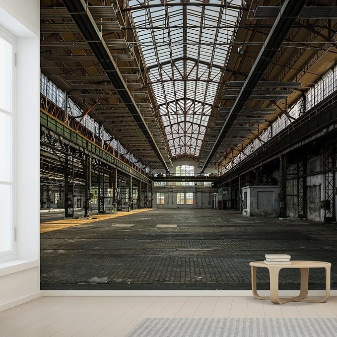 wall26 Wall Sticker/Wall Mural Industrial Interior of an Old Factory Building, Not Peel and Stick, Non-Woven Wallpaper Decorative for Bedroom, Living Room,Office - 132x144 inches