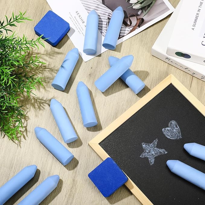 Fulmoon 40 Pcs Jumbo Sidewalk Chalk for Kids Outdoor Art Non Toxic Large Washable Street Chalk for Adults Drawing Painting Classroom(Blue,Sharp Style)