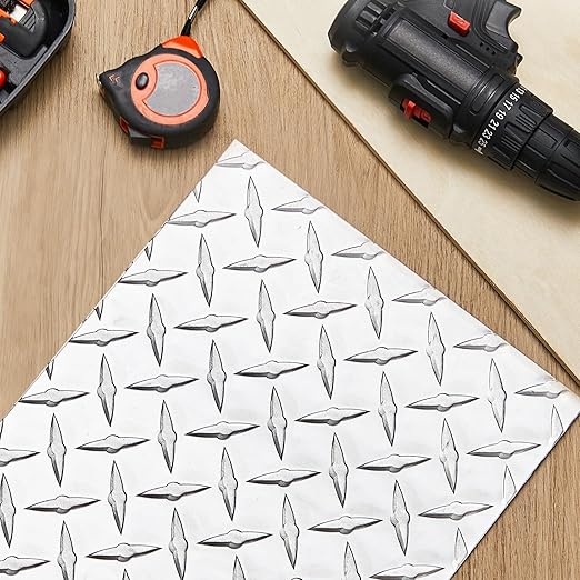 4pcs Diamond Plate Sheet Metal Heavy Duty Tread Aluminum Sheet Diamond Tread Plate for Wall Covering, Cargo Trailer, RV and More (6'' X 12'' X 0.08'',Silver)