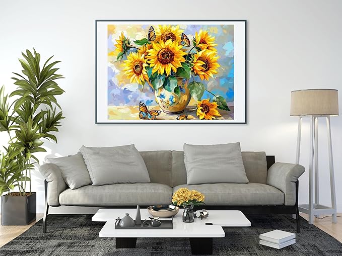 Moohue 14ct Counted Stamped Cross Stitch Kits for Adults Sunflowers and Butterflies Printed Cross Stitch Patterns Art Crafts Cross Stitch Supplies (Flowers 5)