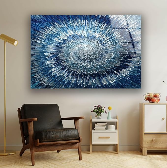 My Photostation.com 48Wx32H'' Abstract Blue Textured Glass Wall ArtTempered Glass Printing Wall Decor Large Wall Art Wall Hangings