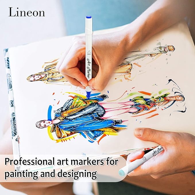 Dual Tip Alcohol Based Art Markers, Lineon 30 Colors Alcohol Marker Pens Perfect for Kids Adult Coloring Books Sketching and Card Making