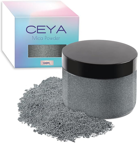 Ceya Mica Powder, 5.3oz/ 150g Grey Pearlescent Effect Colorant Pigment Powder for Epoxy Resin, Tumblers, Slime Bath Bomb, Soap Dye, Slime, Candle Making, Resin Crafting, Paint, Jewelry, Nail Polish