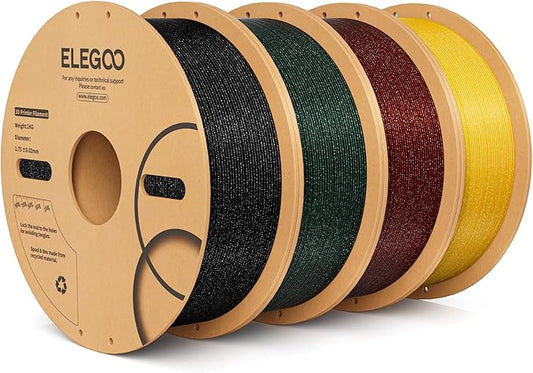 ELEGOO Sparkle PLA Filament 1.75mm Bundle 4KG, Glitter Twinkling 3D Printer Filament Dimensional Accuracy +/- 0.02mm, 4pcs 1kg Spool(2.2lbs) Sparkle Black, Red, Green, Gold