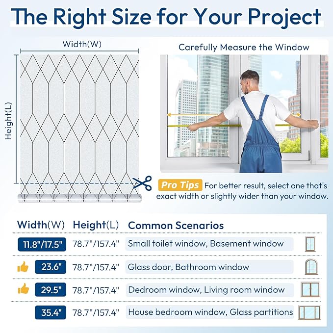 rabbitgoo Window Privacy Film for Glass Windows, Frosted Glass Cling with Decorative Moroccan Lattice, Removable Heat Control Sun Blocking Door Covering Sticker for Home Bathroom, 23.6 x 157.4 inches